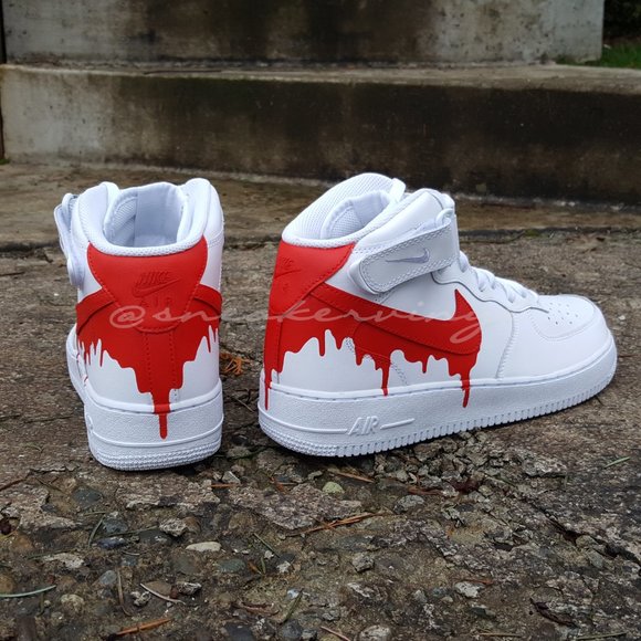 Nike Air Force 1 Mid Red Paint Drip Custom NWT - Picture 5 of 7